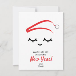 Red Wake me op Nieuwjaar Eye zweert grappig kerstf Feestdagenkaart