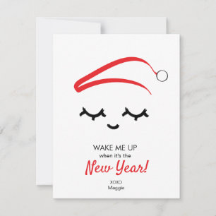 Red Wake me op Nieuwjaar Eye zweert grappig kerstf Feestdagenkaart