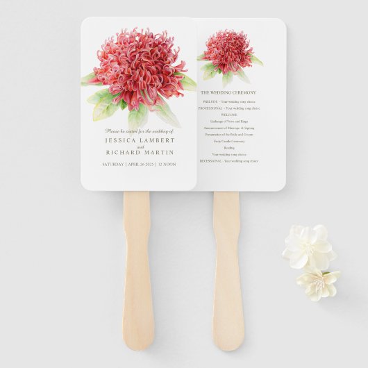 Red waratah bruiloft programma fans handwaaier (Voorkant en achterkant)