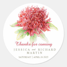 Red waratah flower art dank je trouwsticker ronde sticker
