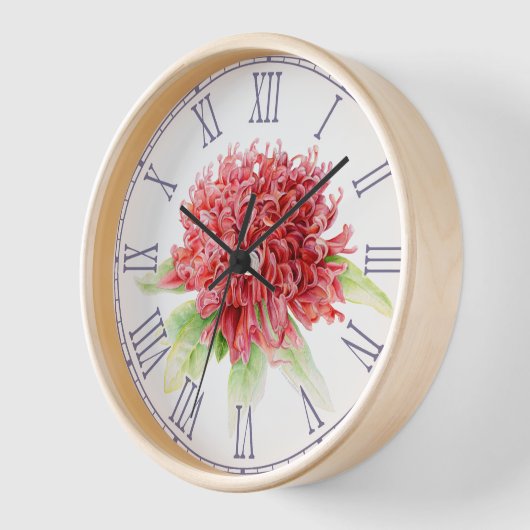 Red waratah watercolor floral wall clock (Hoek)