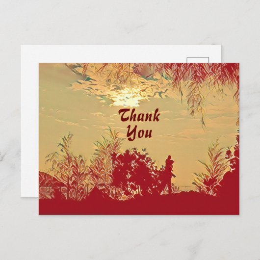 Red Warm Sunset Scenery Trees Dank u Briefkaart (Voorkant / Achterkant)