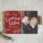 Red Warmest Wenst Moderne Kalligrafie Foto Feestdagen Kaart<br><div class="desc">Stuur je warmste wensen naar vrienden en familie met deze aanpasbare kerstkaart. Deze fotovakantiekaart is voorzien van moderne kalligrafie met gebladerte-accenten. Personaliseer door uw gegevens toe te voegen. Deze aangepaste kerstkaart is verkrijgbaar in andere kleuren en karton. Overeenkomende objecten zijn beschikbaar.</div>