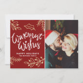 Red Warmest Wenst Moderne Kalligrafie Foto Feestdagenkaart (Voorkant)