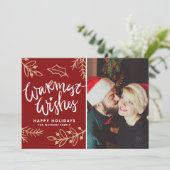 Red Warmest Wenst Moderne Kalligrafie Foto Feestdagenkaart (Staand voorkant)