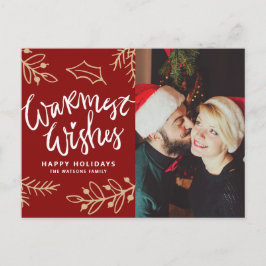Red Warmest Wishes Calligraphy Holiday Foto Feestdagenkaart