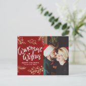 Red Warmest Wishes Calligraphy Holiday Foto Feestdagenkaart (Staand voorkant)
