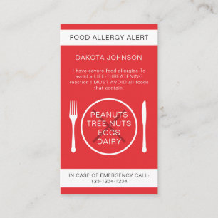 Red Warning Food Allergy Alert Chef Kaart Contactkaartje