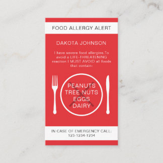 Red Warning Food Allergy Alert Chef Kaart Contactkaartje