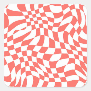 Red Warped Wavy Checkered Art Pattern Vierkante Sticker