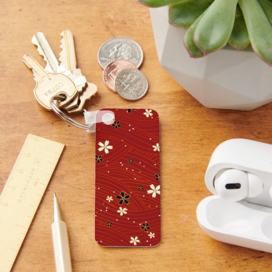 Red Washi Paper Aluminum Rectangle Keychain (Bureau)