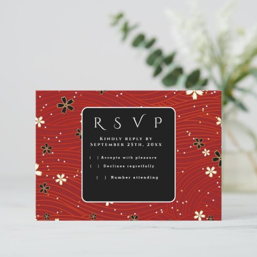Red Washi Paper RSVP-kaart Informatiekaartje (Staand voorkant)