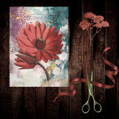 Red Water Lily Boho Artsy Ephemera Journal Collage Tissuepapier