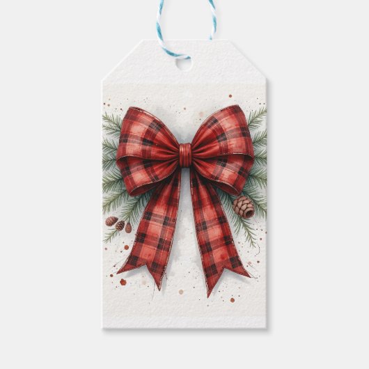 Red Watercolor Christmas Bow Cadeaulabel (Voorkant)