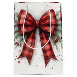 Red Watercolor Christmas Bow Gift Bag Medium Cadeauzakje
