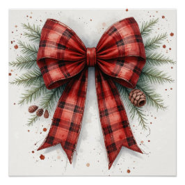 Red Watercolor Christmas Bow Gift Bag Perfect Poster