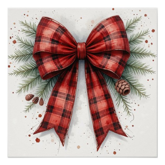 Red Watercolor Christmas Bow Gift Bag Perfect Poster (Voorkant)