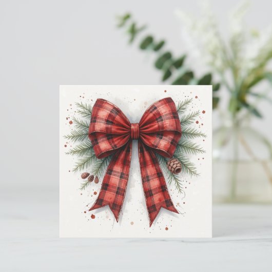 Red Watercolor Christmas Bow Kaart (Staand voorkant)