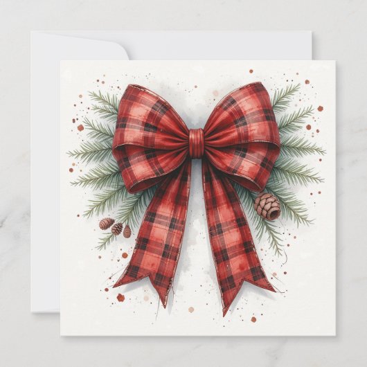 Red Watercolor Christmas Bow Kaart (Voorkant)