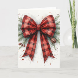 Red Watercolor Christmas Bow Kaart