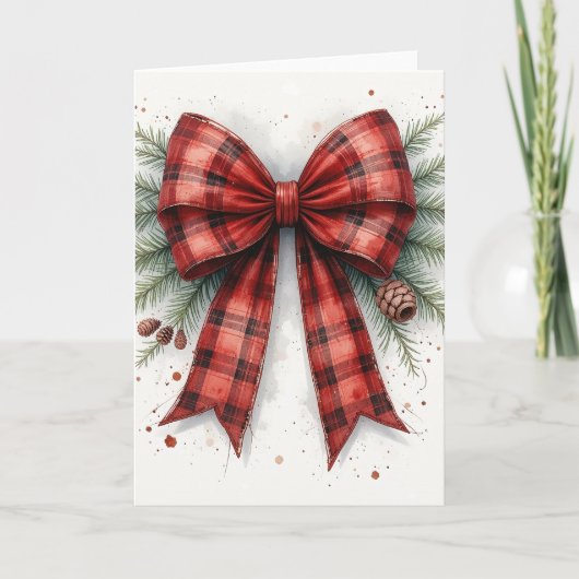 Red Watercolor Christmas Bow Kaart (Voorkant)