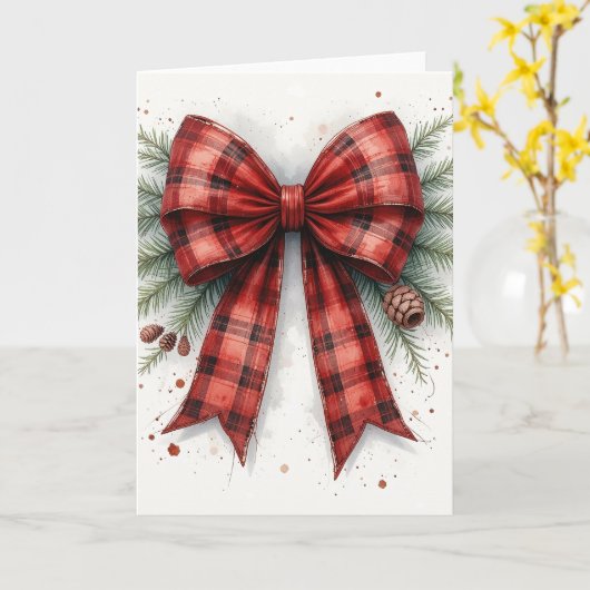 Red Watercolor Christmas Bow Kaart (Gele Bloem)