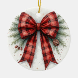 Red Watercolor Christmas Bow Keramisch Ornament