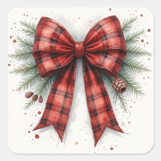 Red Watercolor Christmas Bow Vierkante Sticker (Voorkant)