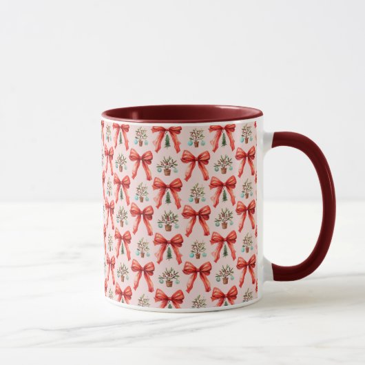 Red Watercolor Christmas Bows Holiday Mug Gift Mok (Rechts)