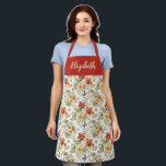 Red Watercolor Floral Custom Name Schort<br><div class="desc">This custom name red and yellow watercolor floral pattern with butterflies apron is a perfect for your kitchen chef. A perfect gift for the woman in your life who loves to cook!</div>