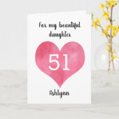 Red Watercolor Heart 51st Birthday Card Kaart (Gele Bloem)