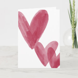 Red watercolor hearts on Valentine's Card Kaart