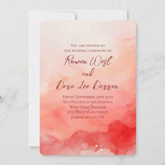 Red Watercolor Ombre Painting Wedding Kaart (Voorkant)