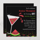 Red Watermelon Martini Birthday Party Invitation Kaart (Voorkant / Achterkant)