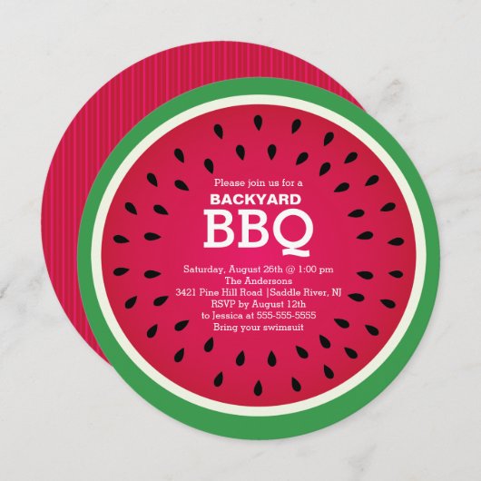 Red Watermelon Summer BBQ Uitnodiging (Voorkant / Achterkant)