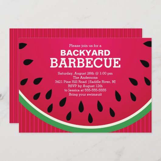 Red Watermelon Summer BBQ Uitnodiging (Voorkant / Achterkant)
