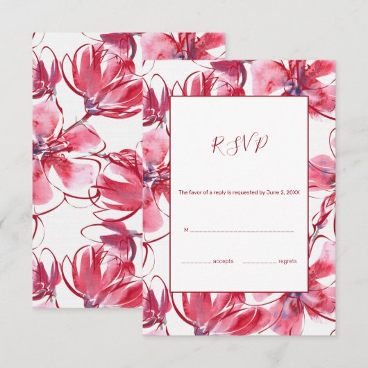 Red Waterverf Blossom RSVP Kaartje (Voorkant / Achterkant)