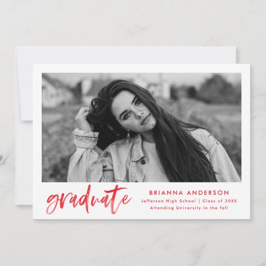 Red Waterverf Brush Script Graduparty Kaart (Voorkant)