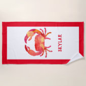 Red Waterverf Crab Ocean Zee Life Marine Kinder Strandlaken (Voorkant)