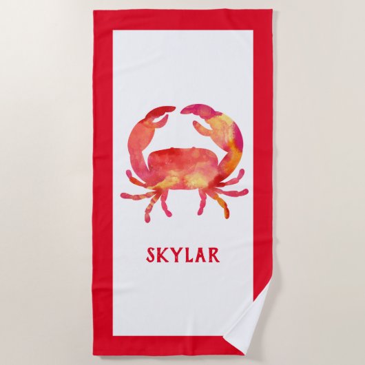 Red Waterverf Crab Ocean Zee Life Marine Kinder Strandlaken (Voorkant)