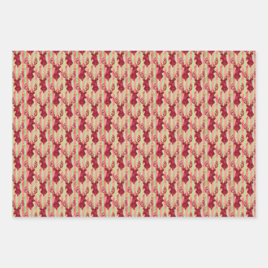 Red Waterverf Deer Head Inpakpapier Vel (Voorkant)