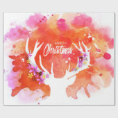 Red Waterverf Deer Merry kerst Cadeaupapier (Vlak)