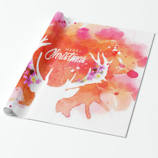 Red Waterverf Deer Merry kerst Cadeaupapier