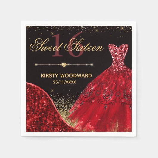 Red Waterverf Dress & Red wave Edge Sweet 16 Servet (Voorkant)