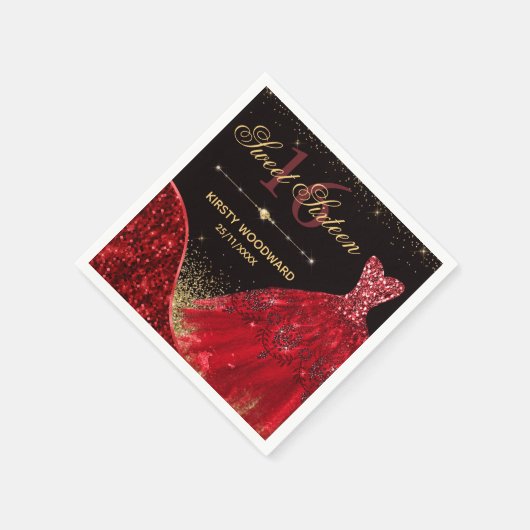 Red Waterverf Dress & Red wave Edge Sweet 16 Servet (Hoek)