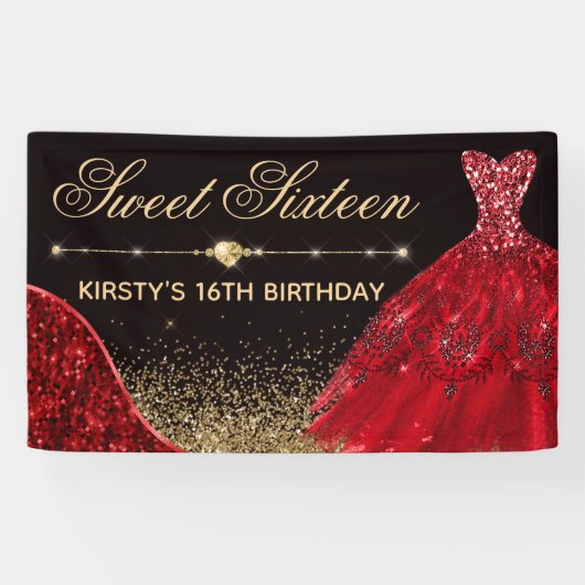 Red Waterverf Dress & Red wave Edge Sweet 16 Spandoek (Horizontaal)