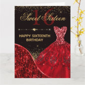 Red Waterverf Dress Sweet 16 verjaardag Kaart (Gele Bloem)