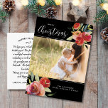 Red Waterverf Floral Merry kerstfoto Briefkaart<br><div class="desc">Viel het seizoen rond met dit mooie briefkaart met uw verticale foto omringd door een prachtige rode waterverf floral design "Merry Kerstmis" in een scriptkalligrafietekst. Voeg een getypte douanenota/brief aan de rug toe of, als u zou willen, schrap de getypte nota en schrijf elk briefkaart individueel met de hand. Voeg...</div>