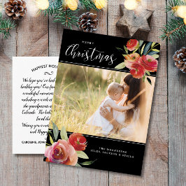 Red Waterverf Floral Merry kerstfoto Briefkaart