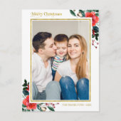 Red Waterverf Floral Merry kerstfoto Briefkaart (Voorkant)